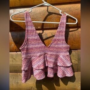 Pink Plaid Ruffle Women's Top